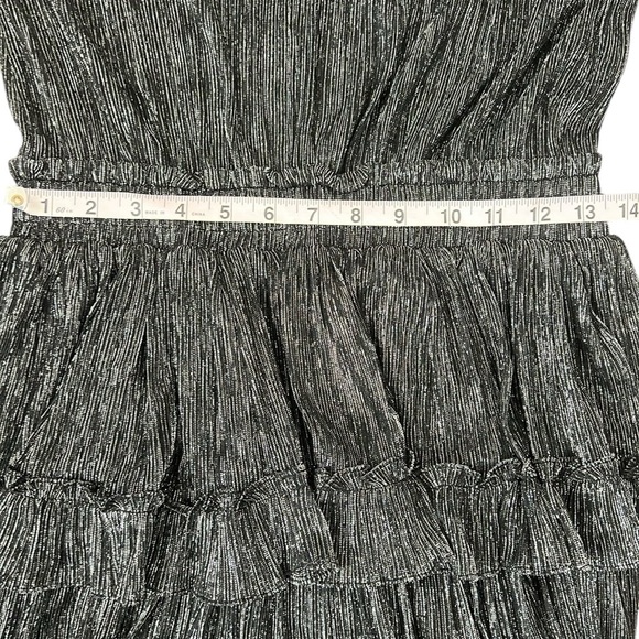 NWT Misa Los Angeles Black Silver Sheer Bodice Ruffled L/S Mini Dress Small - Picture 9 of 10